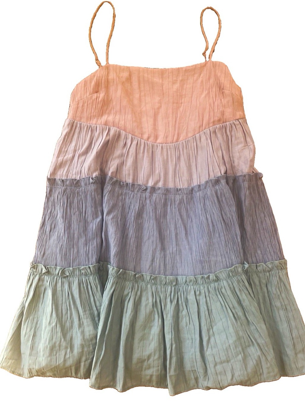 Storia Tiered Spaghetti-Strap Minidress Texture Crinkled Fabric Medium
